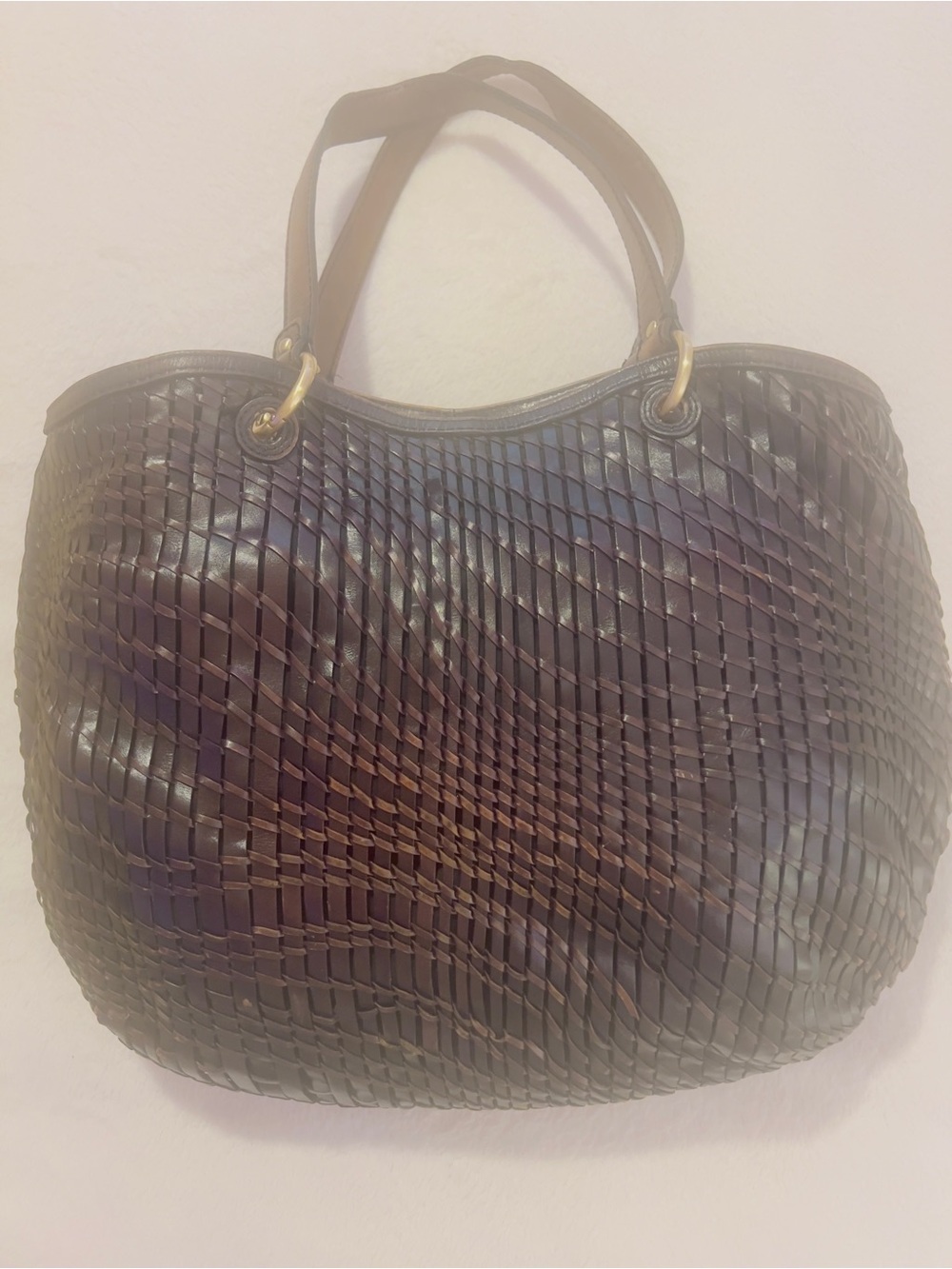 🩷 Cole Haan Brown Leather Open-Weave/Basket-Weave Tote Hobo Bag🩷